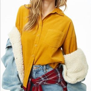 yellow mustard gold corduroy button down shirt